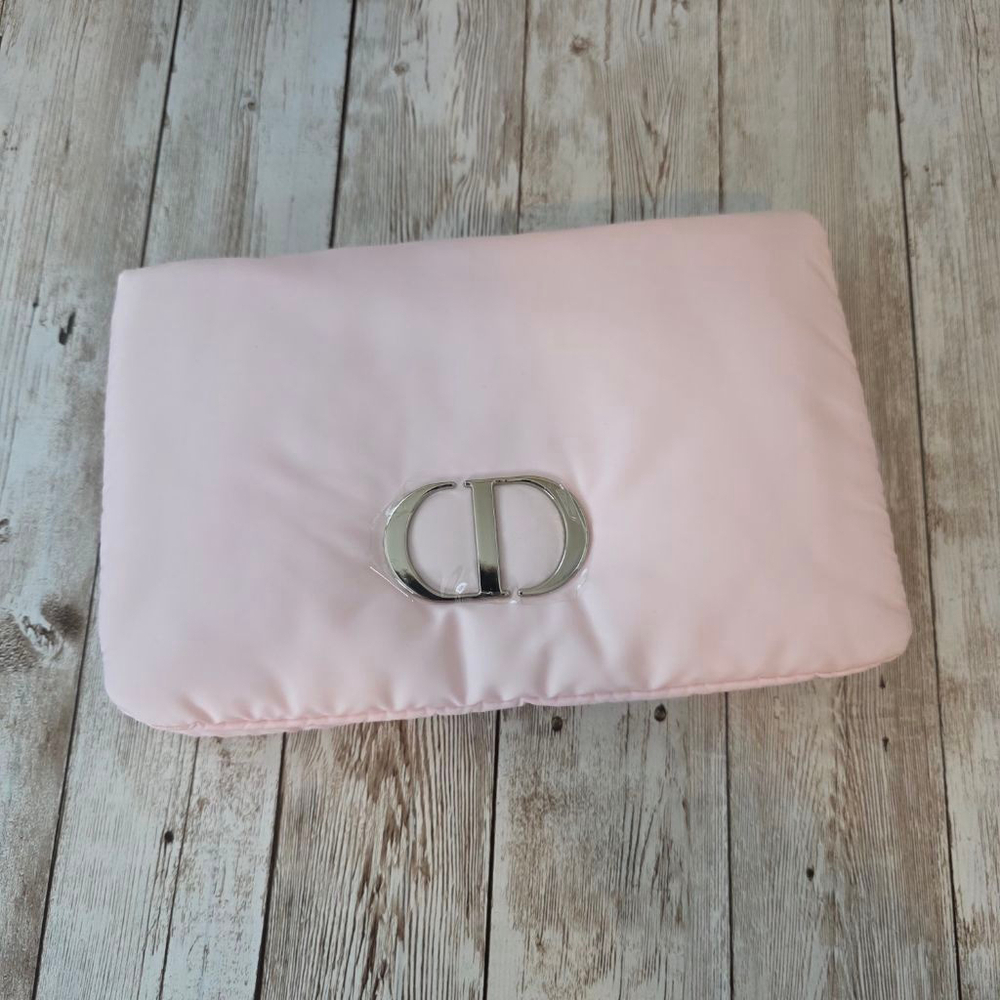 Dior Pink Puffer Cosmetic Bag with Silver CD Logo